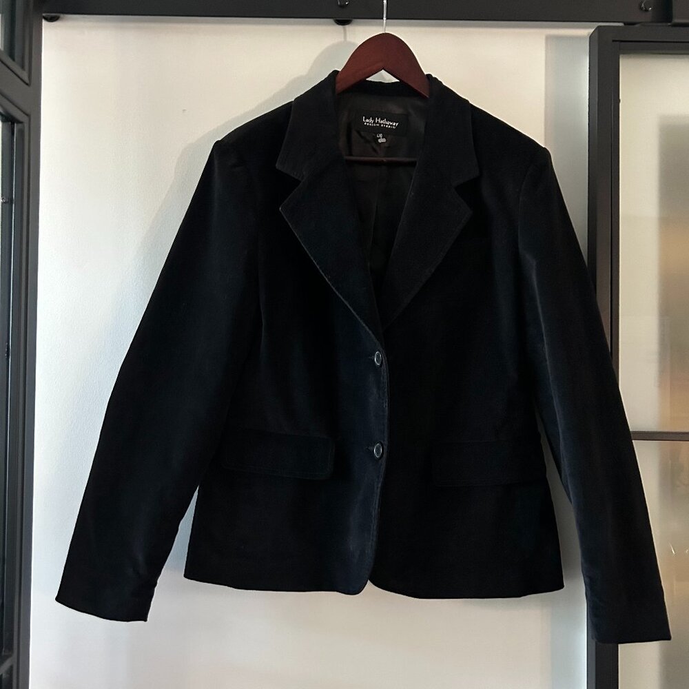 Lady Hathaway Vintage Classic Black Velvet Blazer - Size L - Excellent Condition